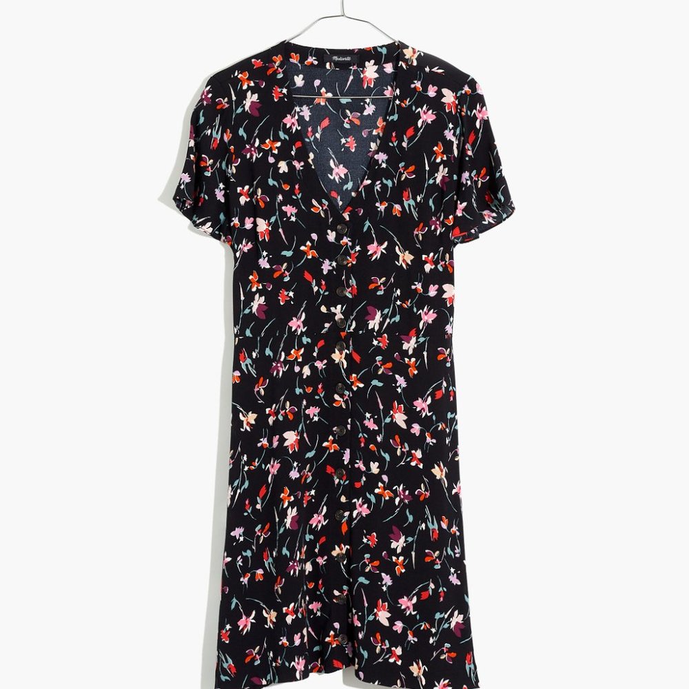 V-Neck Button-Front Mini Dress in Drifting Flowers
